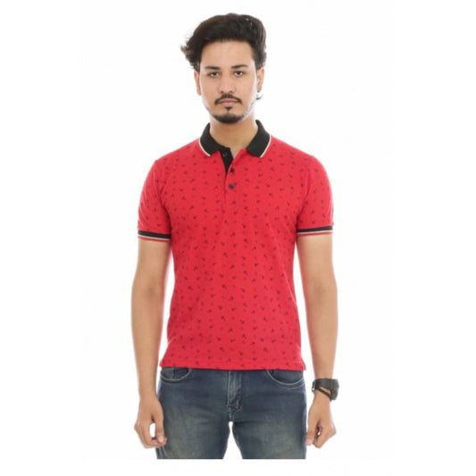 Clasymist Men's Half Sleeve Polo Collar Matte T Shirt (Red)