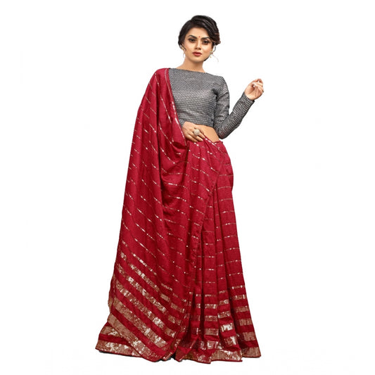 Clasymist Women's Vichitra Saree with Blouse (Red, 5-6 Mtrs)