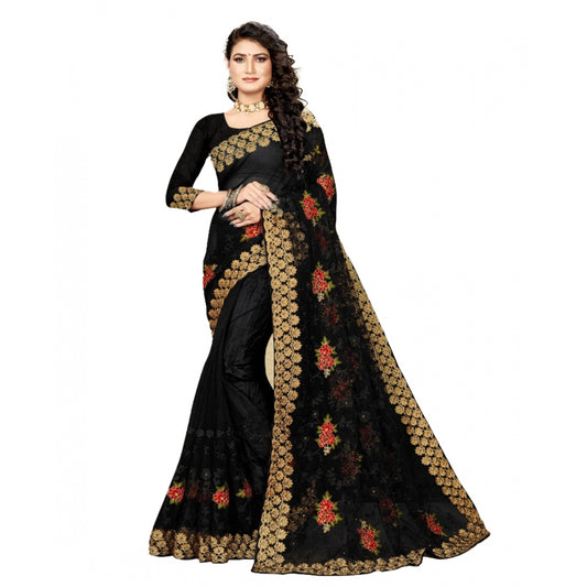 Clasymist Women's Net Saree With Blouse (Black, 5-6Mtrs)