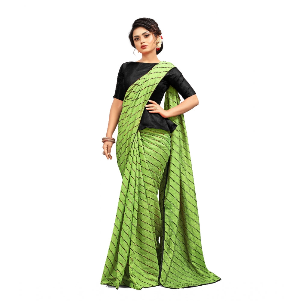 Clasymist Women's Vichitra Saree with Blouse (LightGreen, 5-6 Mtrs)