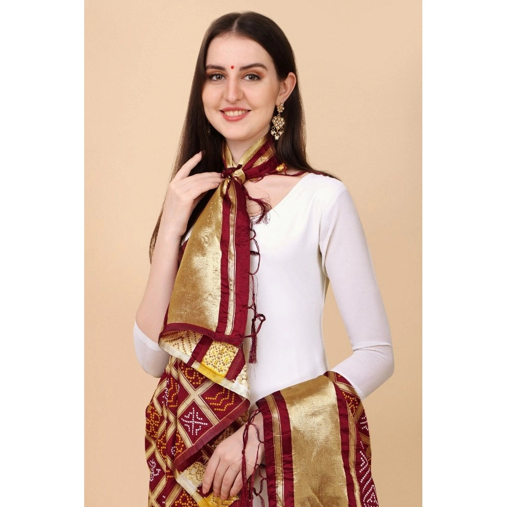 Clasymist Women's Silk Pure weaving Work Duppatta (Maroon, Length: 2-2.3 Mtrs)