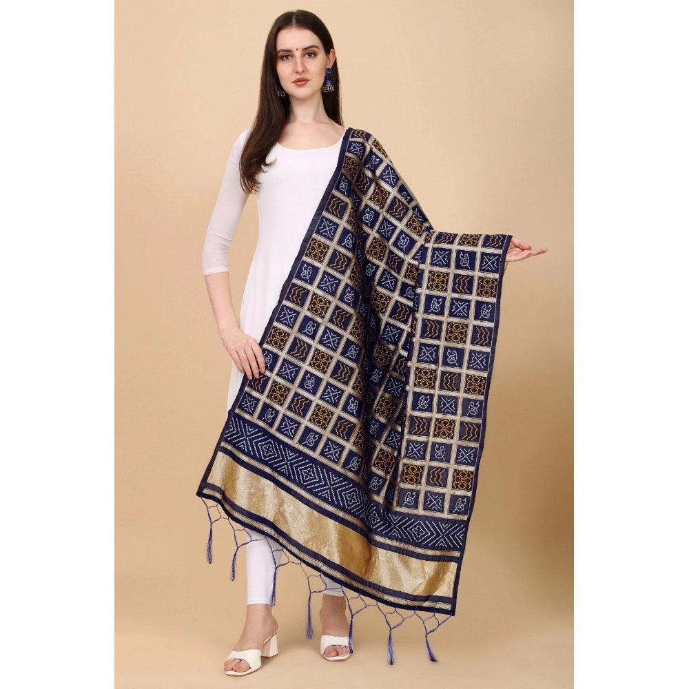 Clasymist Women's Silk Pure weaving Work Duppatta (Navy Blue, Length: 2-2.3 Mtrs)