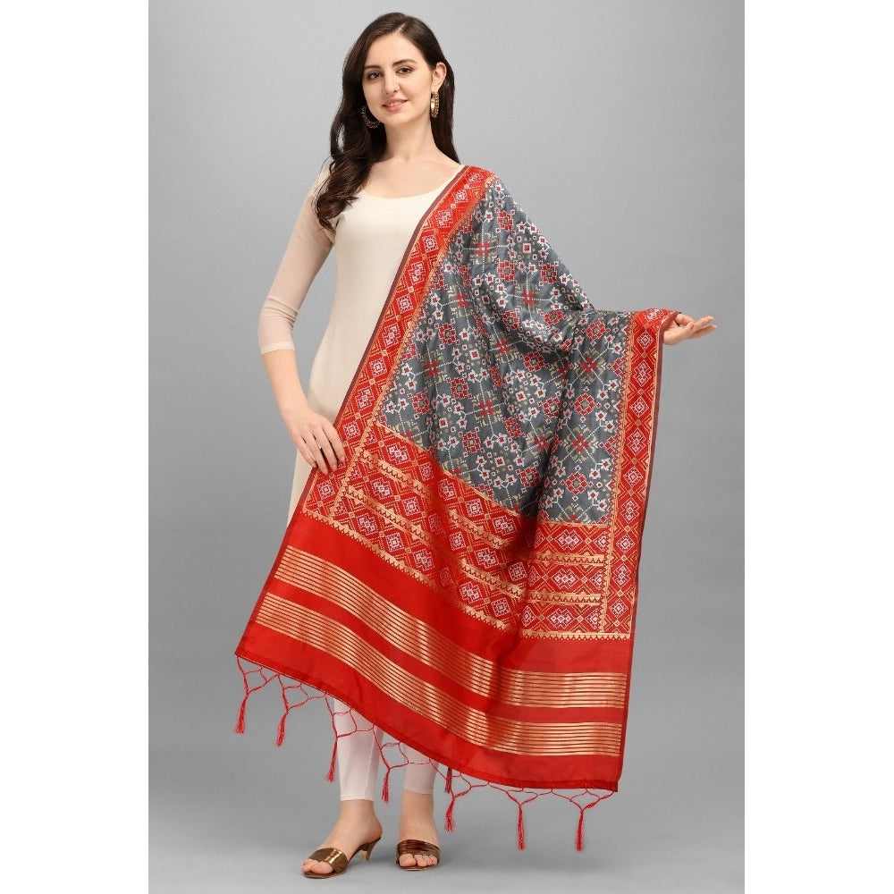 Clasymist Women's Silk Pure weaving Work Duppatta (Grey, Length: 2-2.3 Mtrs)