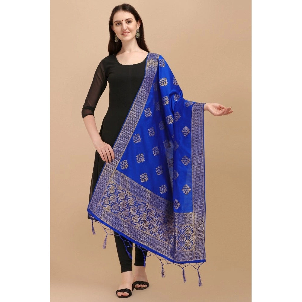 Clasymist Women's Silk Pure Zari weaving Duppatta (Royal Blue, Length: 2-2.3 Mtrs)