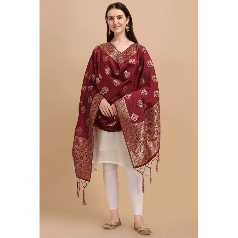 Clasymist Women's Silk Pure Zari weaving Duppatta (Maroon, Length: 2-2.3 Mtrs)