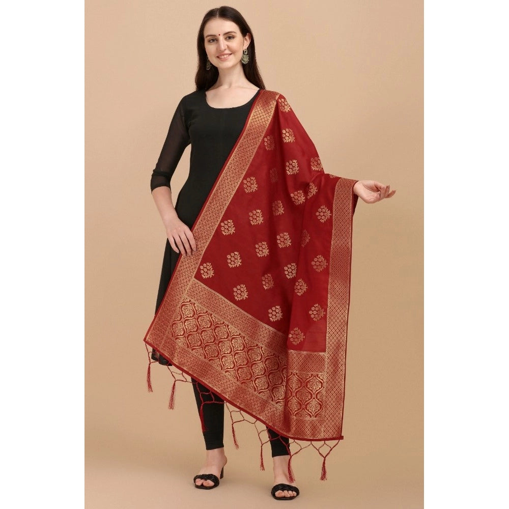 Clasymist Women's Silk Pure Zari weaving Duppatta (Maroon, Length: 2-2.3 Mtrs)