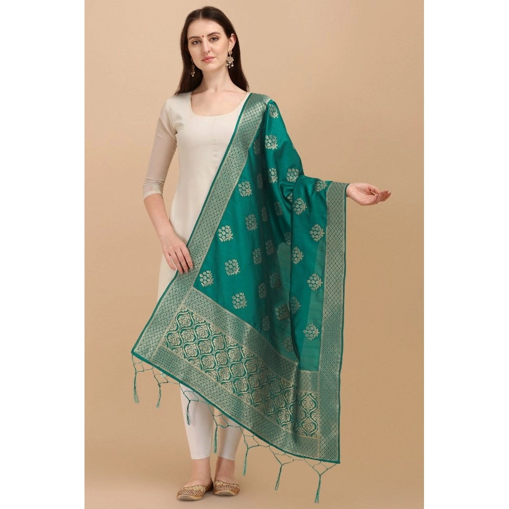 Clasymist Women's Silk Pure Zari weaving Duppatta (Green, Length: 2-2.3 Mtrs)