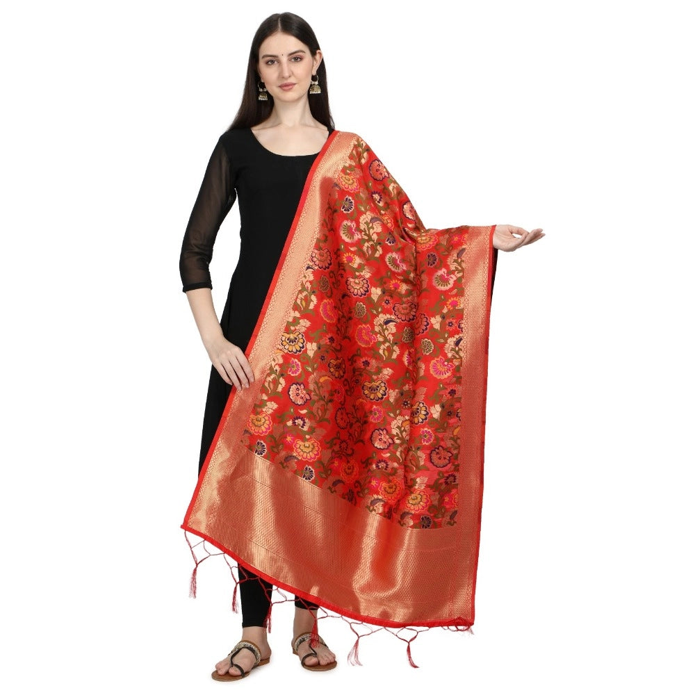 Clasymist Women's Silk Pure Zari weaving Duppatta (Red, Length: 2-2.3 Mtrs)