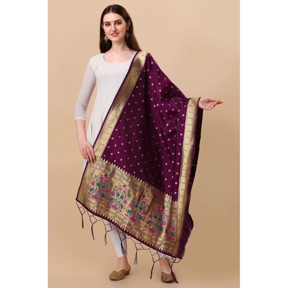 Clasymist Women's Silk Pure Zari weaving Duppatta (Purple, Length: 2-2.3 Mtrs)