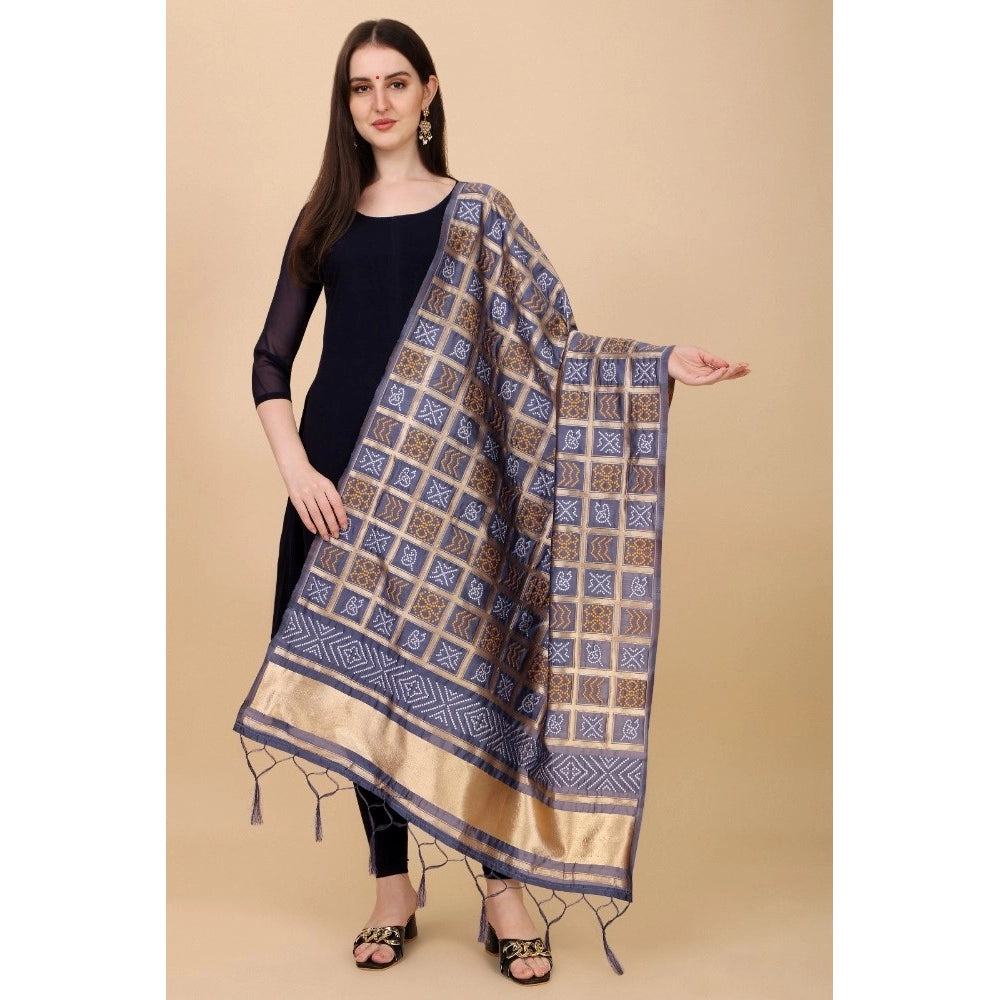 Clasymist Women's Silk Pure weaving Work Duppatta (Grey, Length: 2-2.3 Mtrs)