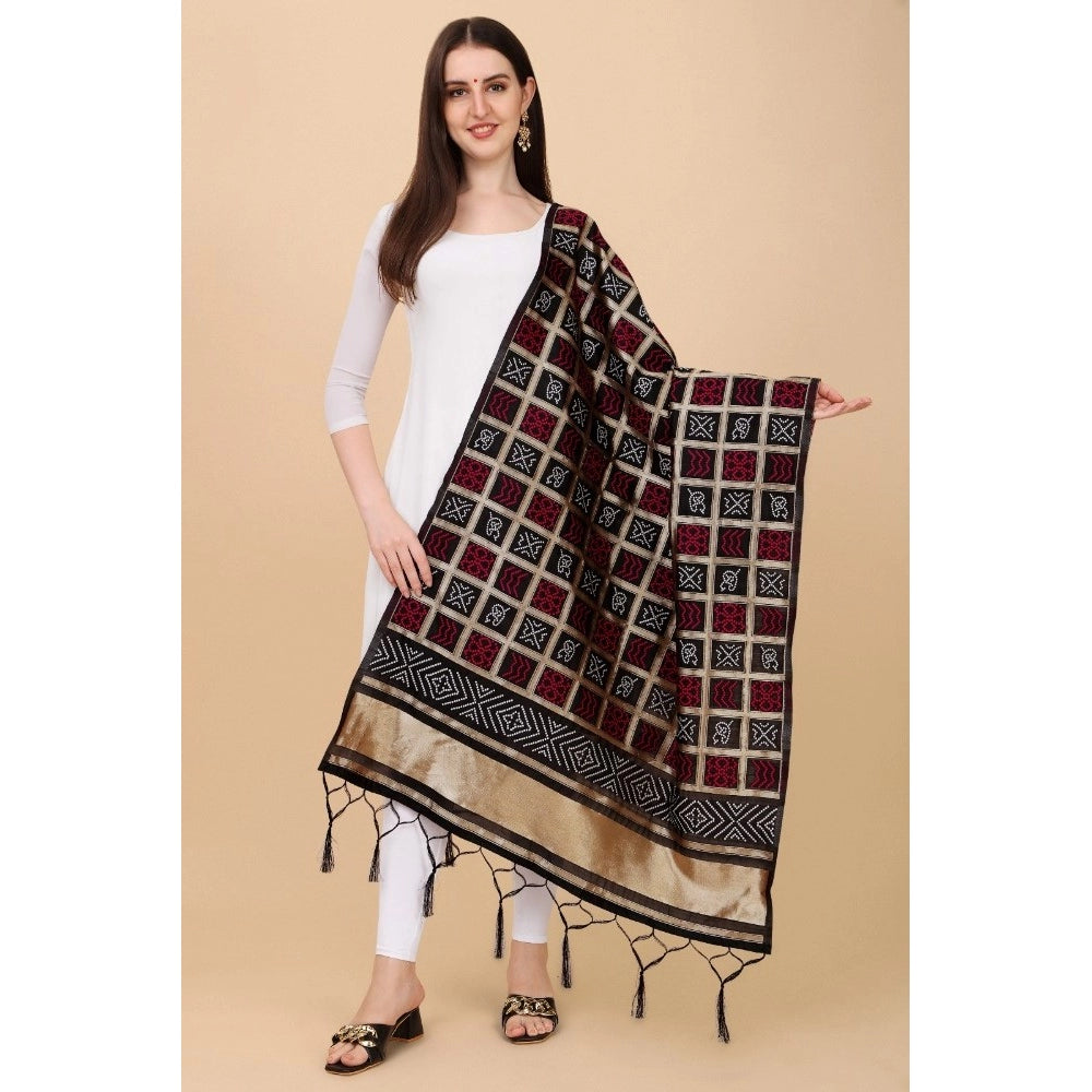 Clasymist Women's Silk Pure weaving Work Duppatta (Black, Length: 2-2.3 Mtrs)