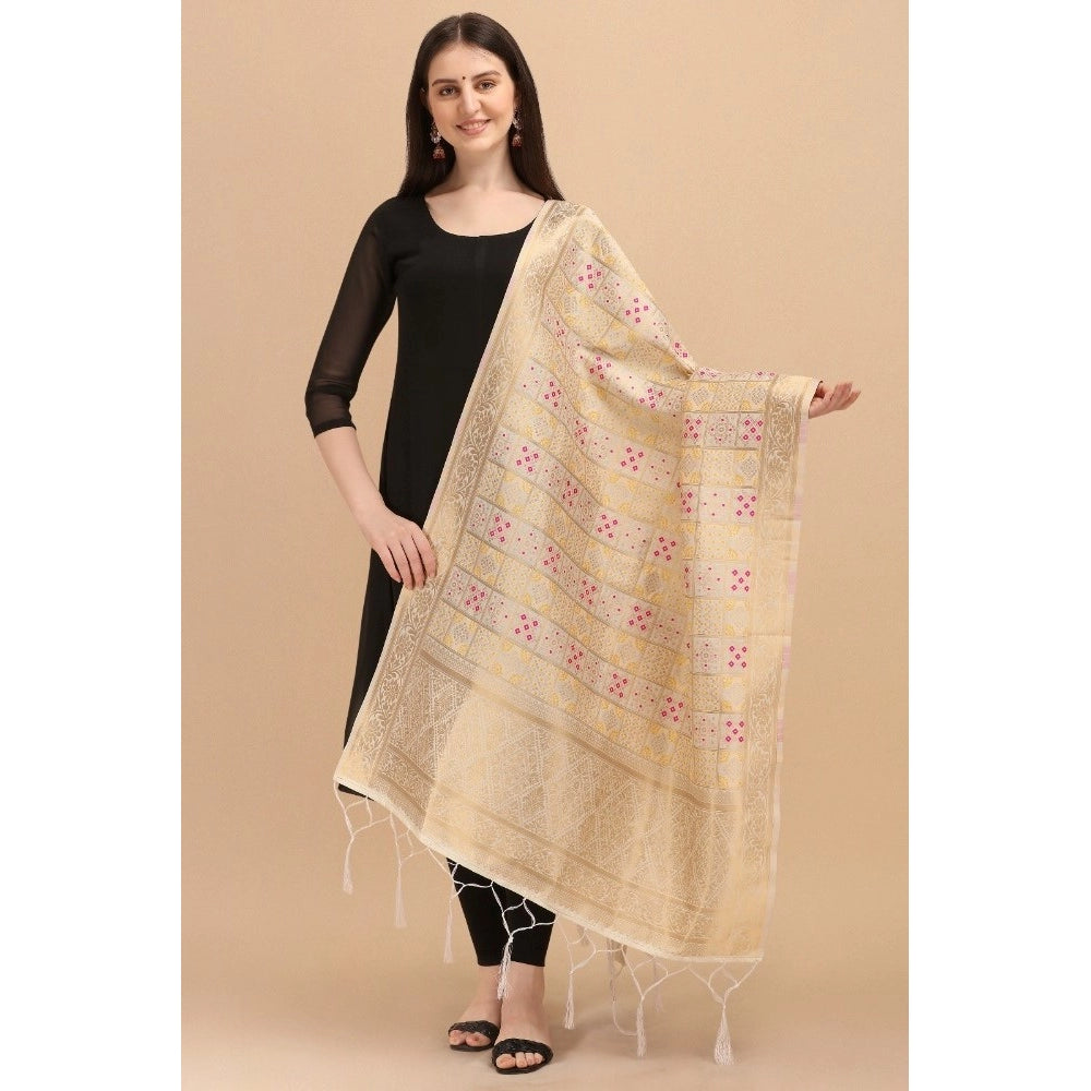 Clasymist Women's Silk Pure weaving Work Duppatta (Off White, Length: 2-2.3 Mtrs)