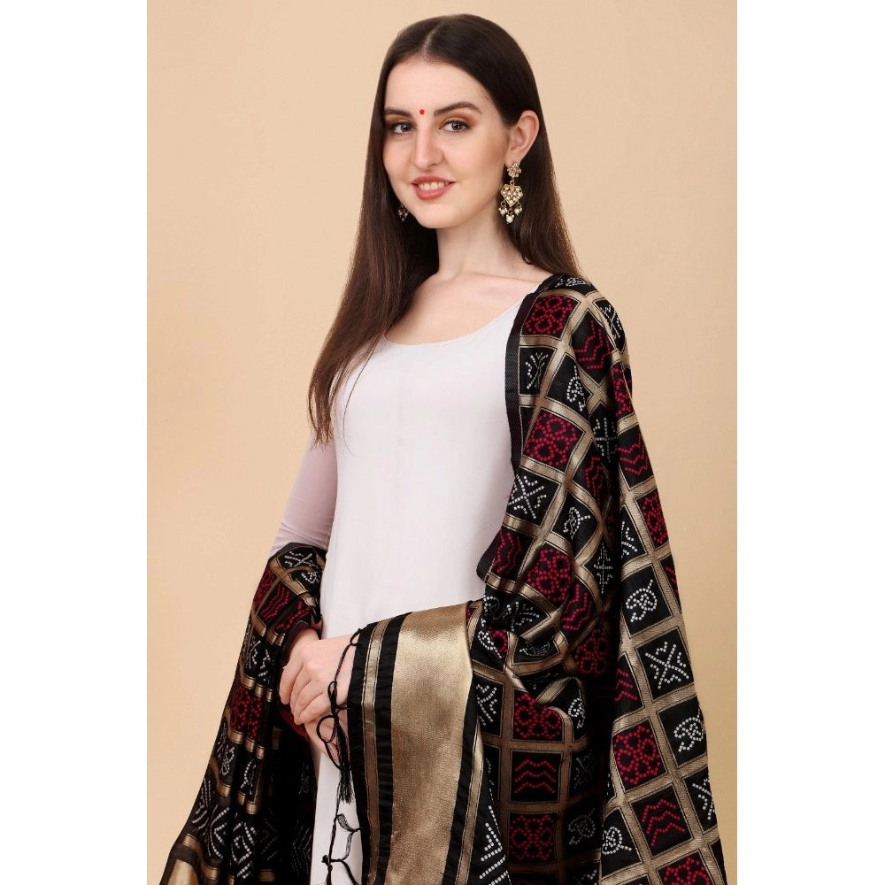 Clasymist Women's Silk Pure weaving Work Duppatta (Black, Length: 2-2.3 Mtrs)