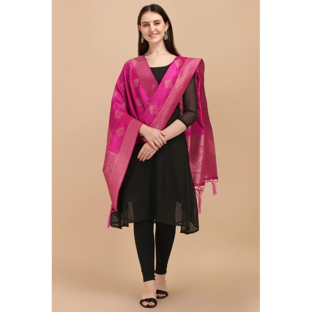 Clasymist Women's Silk Pure Zari weaving Duppatta (Pink, Length: 2-2.3 Mtrs)