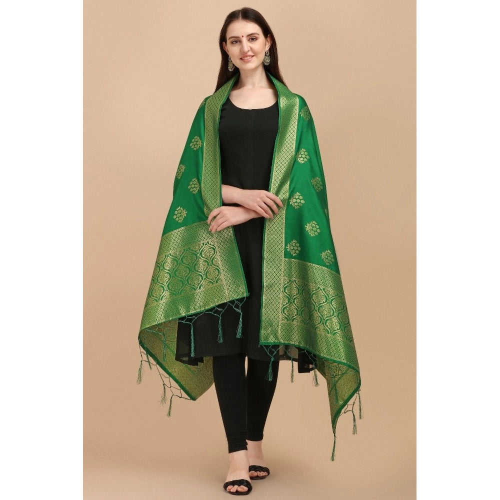 Clasymist Women's Silk Pure Zari weaving Duppatta (Green, Length: 2-2.3 Mtrs)