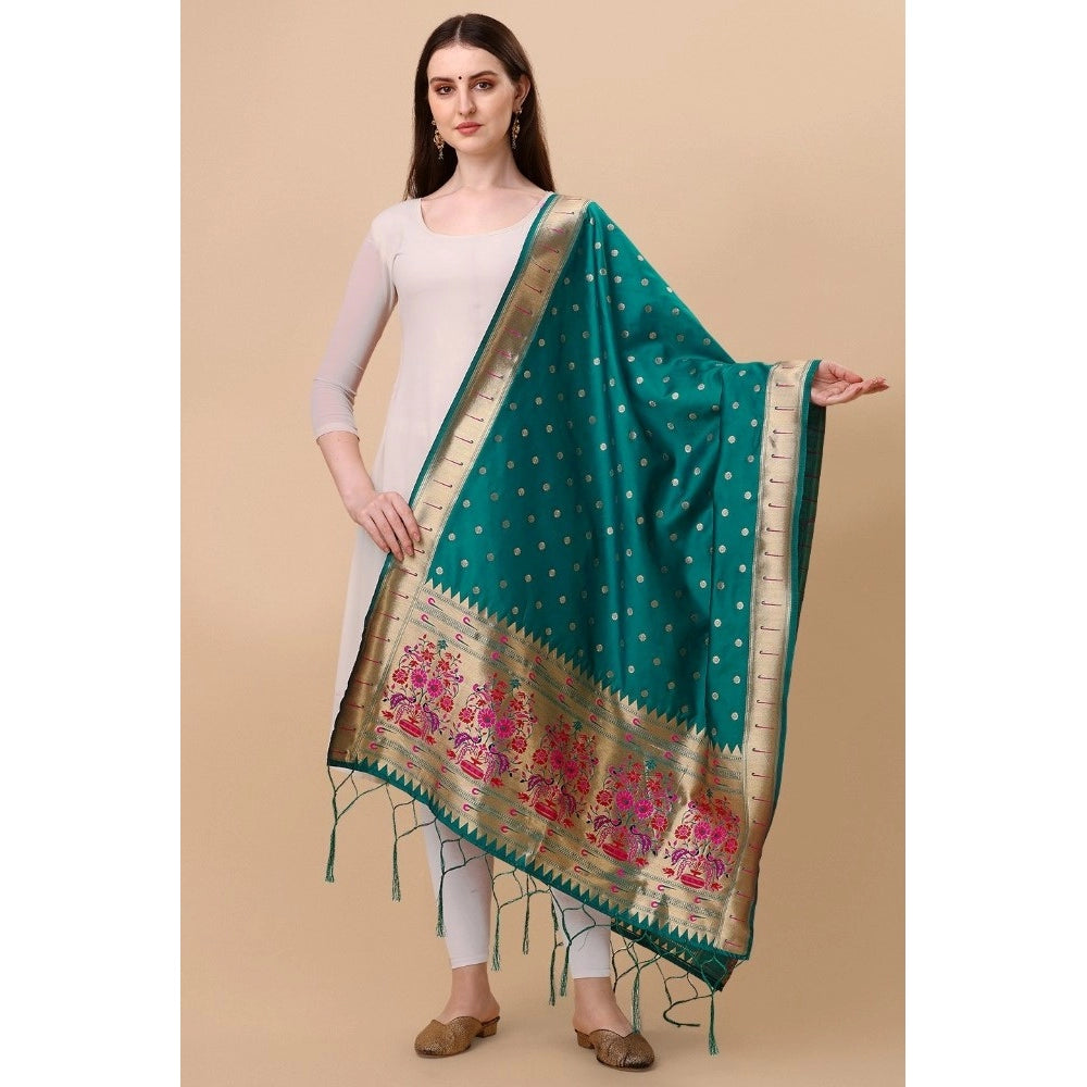 Clasymist Women's Silk Pure Zari weaving Duppatta (Rama, Length: 2-2.3 Mtrs)