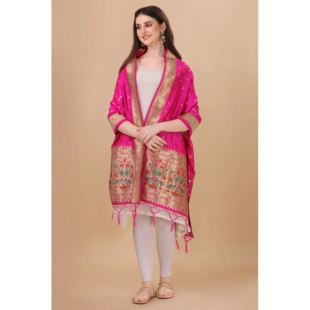 Clasymist Women's Silk Pure Zari weaving Duppatta (Pink, Length: 2-2.3 Mtrs)