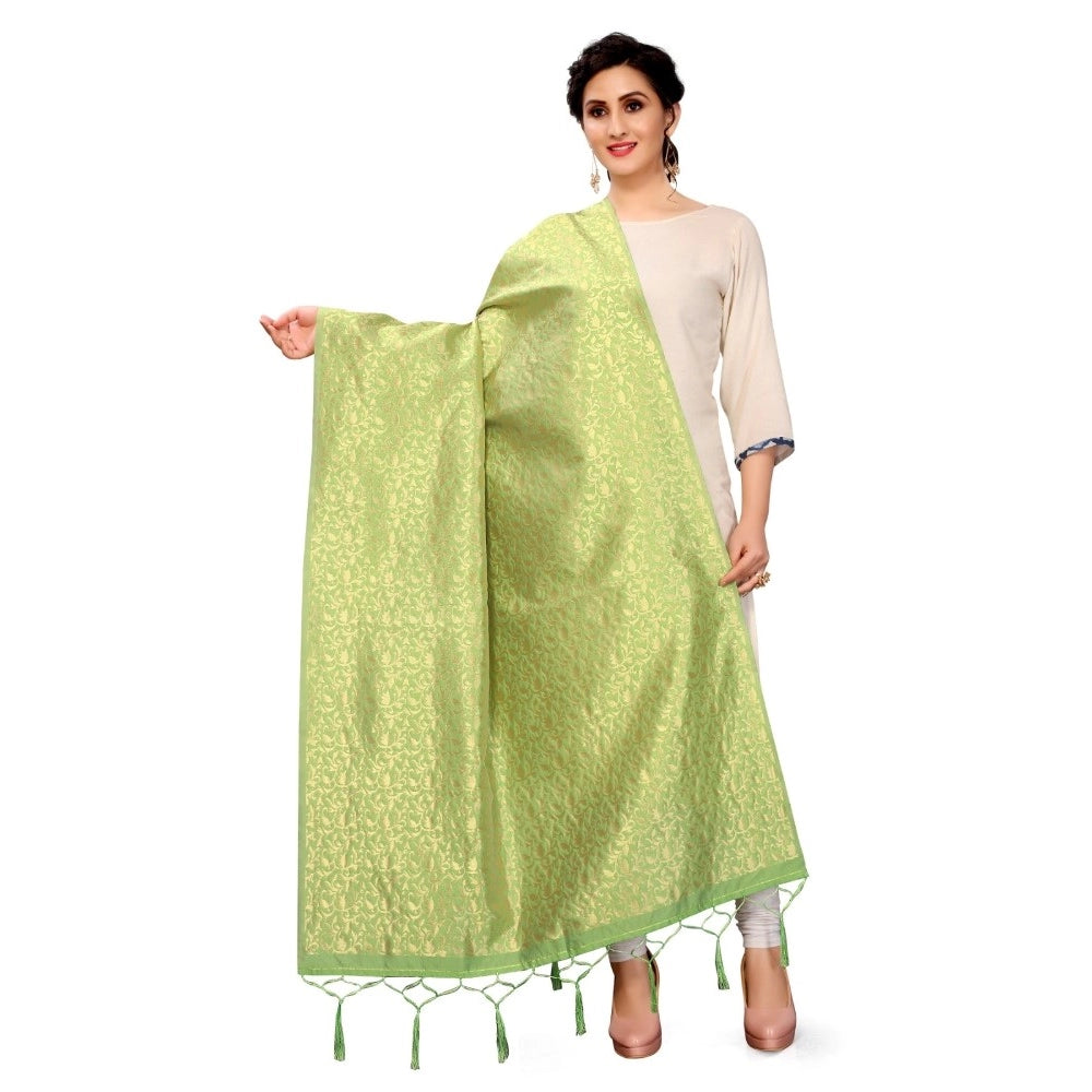 Clasymist Women's Silk Pure weaving Work Duppatta (Light Green, Length: 2-2.3 Mtrs)