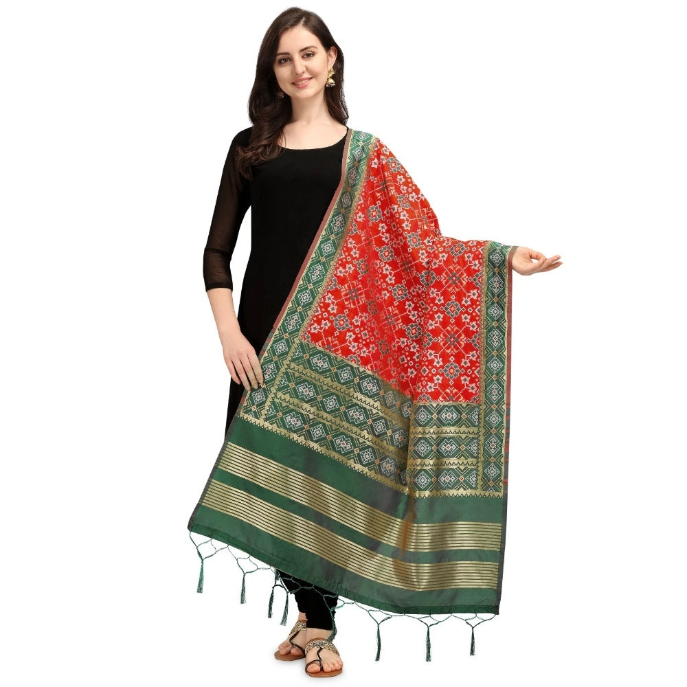 Clasymist Women's Silk Pure weaving Work Duppatta (Red, Length: 2-2.3 Mtrs)