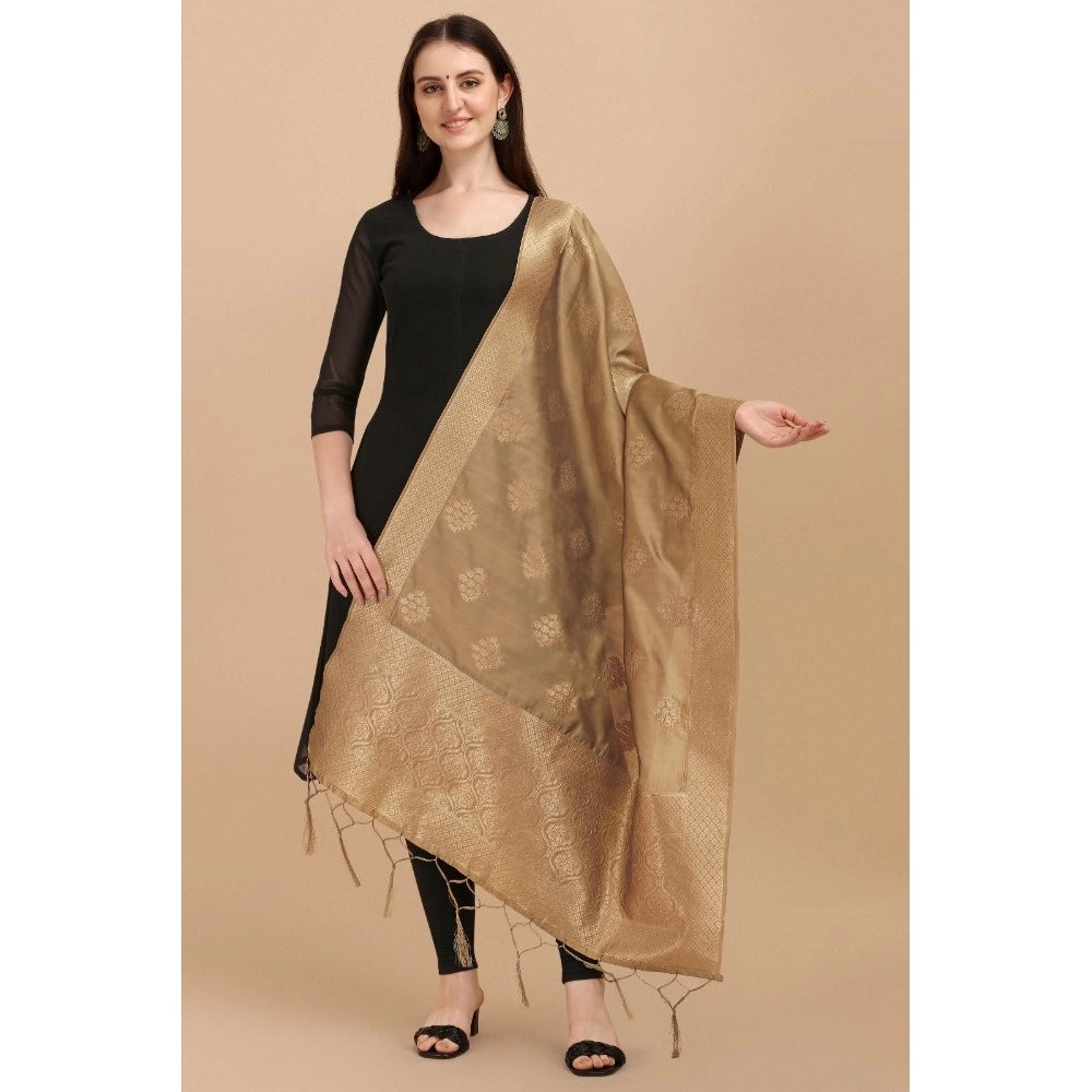 Clasymist Women's Silk Pure Zari weaving Duppatta (Beige, Length: 2-2.3 Mtrs)