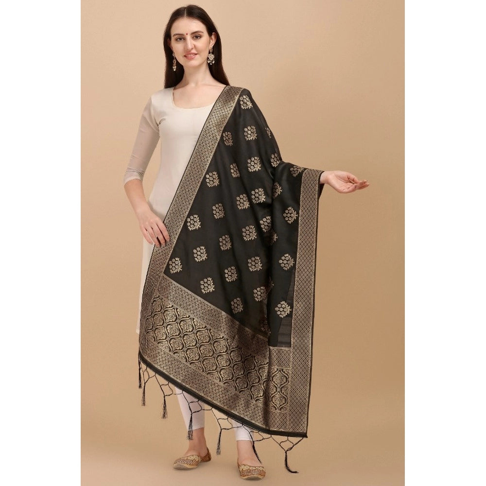 Clasymist Women's Silk Pure Zari weaving Duppatta (Black, Length: 2-2.3 Mtrs)