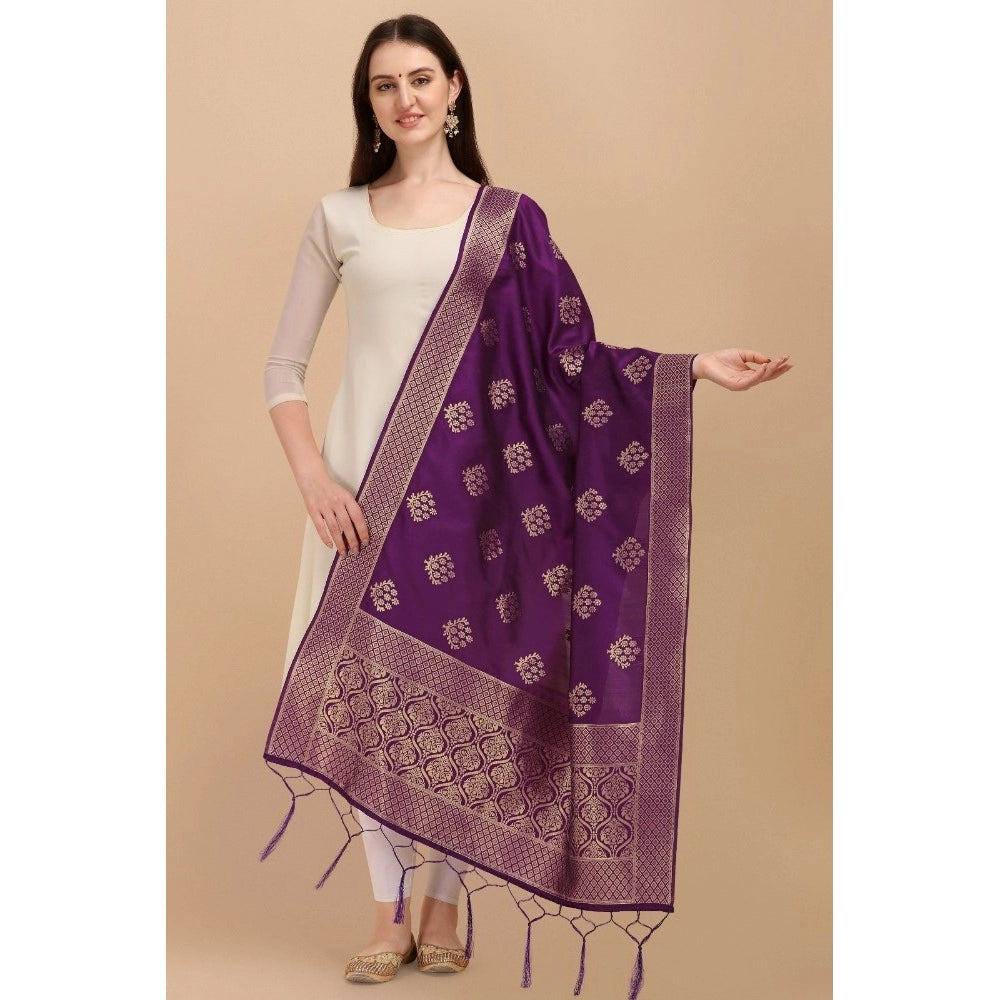 Clasymist Women's Silk Pure Zari weaving Duppatta (Purple, Length: 2-2.3 Mtrs)