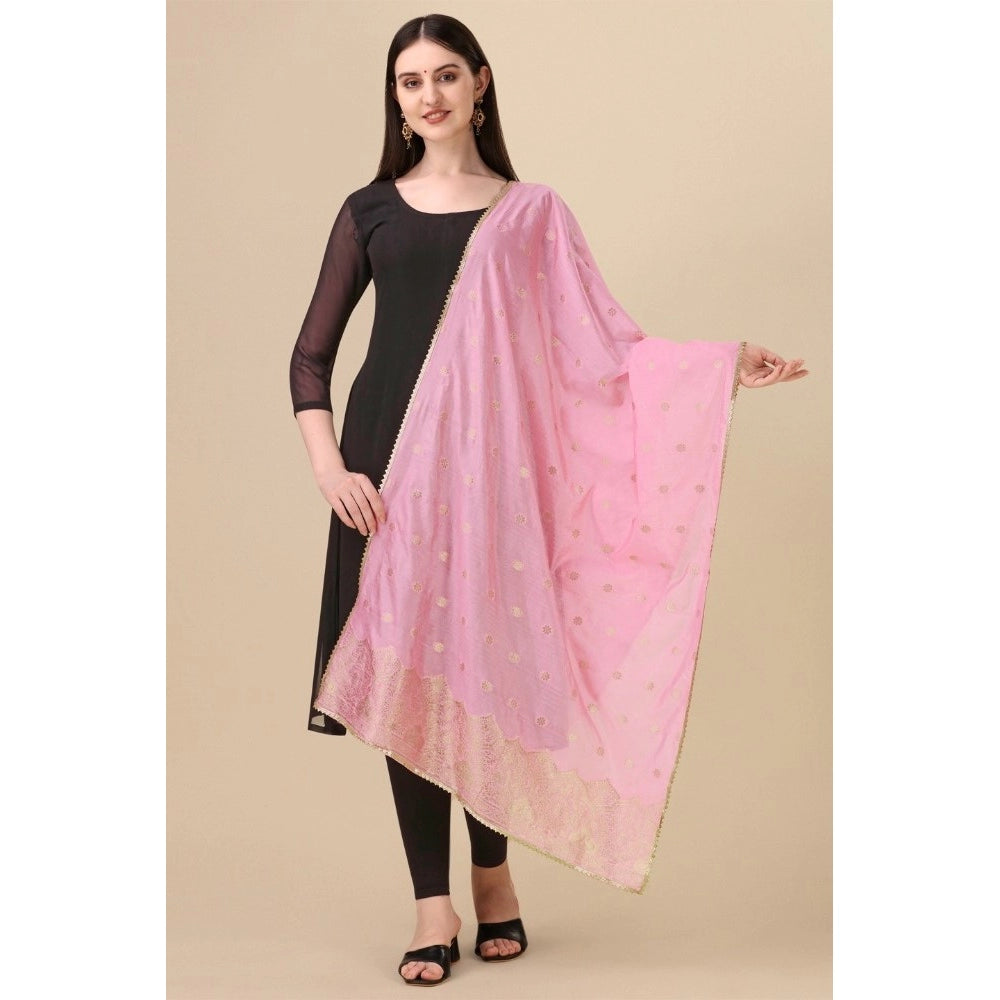 Clasymist Women's Silk Pure Zari weaving Duppatta (Light Pink, Length: 2-2.3 Mtrs)