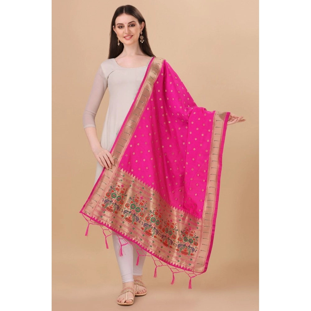 Clasymist Women's Silk Pure Zari weaving Duppatta (Pink, Length: 2-2.3 Mtrs)