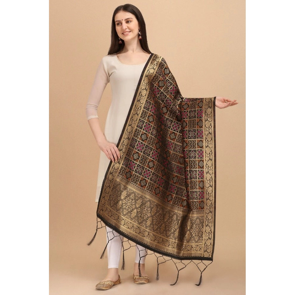 Clasymist Women's Silk Pure weaving Work Duppatta (Black, Length: 2-2.3 Mtrs)