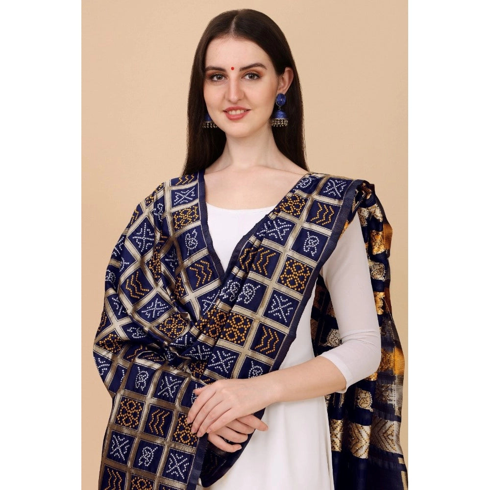 Clasymist Women's Silk Pure weaving Work Duppatta (Navy Blue, Length: 2-2.3 Mtrs)