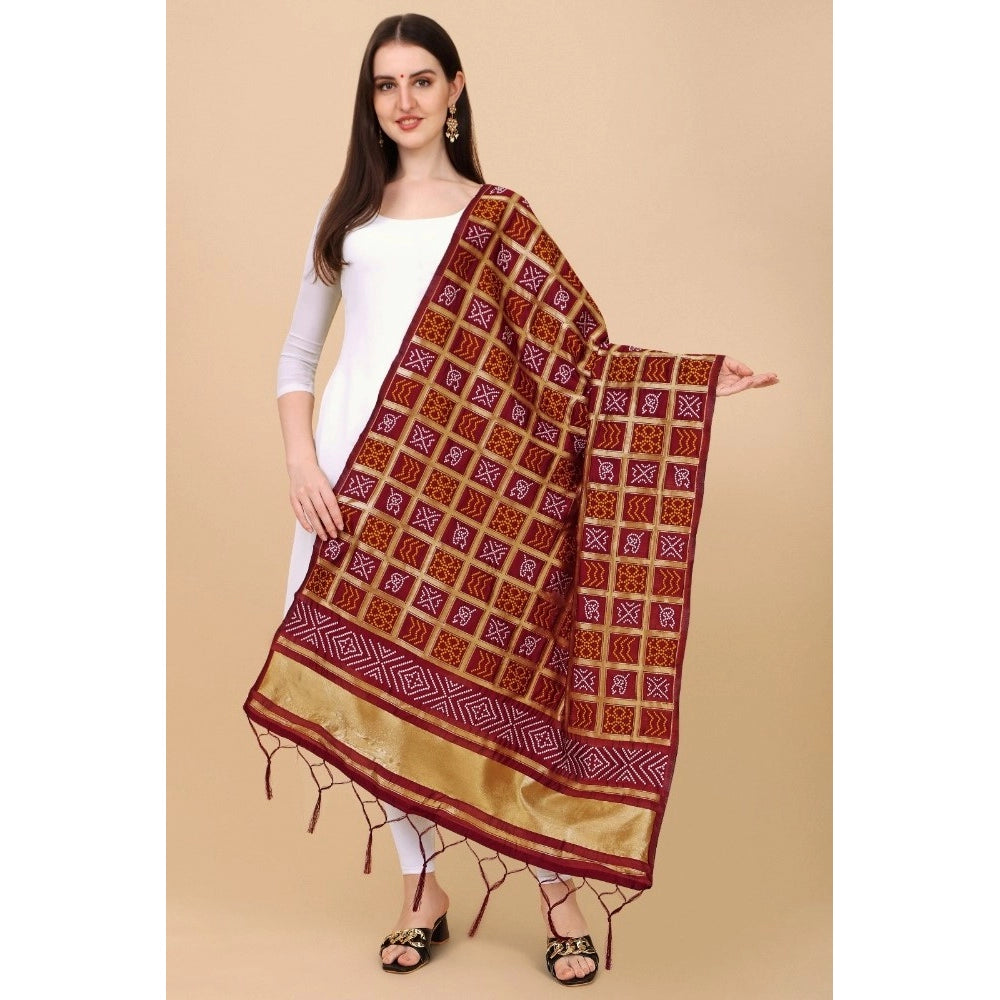 Clasymist Women's Silk Pure weaving Work Duppatta (Maroon, Length: 2-2.3 Mtrs)