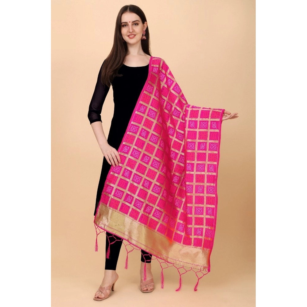 Clasymist Women's Silk Pure weaving Work Duppatta (Pink, Length: 2-2.3 Mtrs)