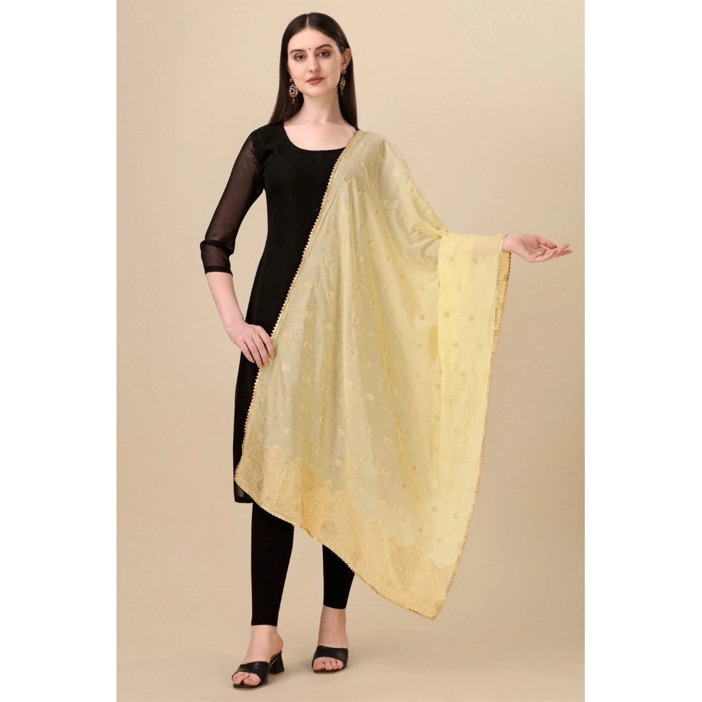 Clasymist Women's Silk Pure Zari weaving Duppatta (Beige, Length: 2-2.3 Mtrs)