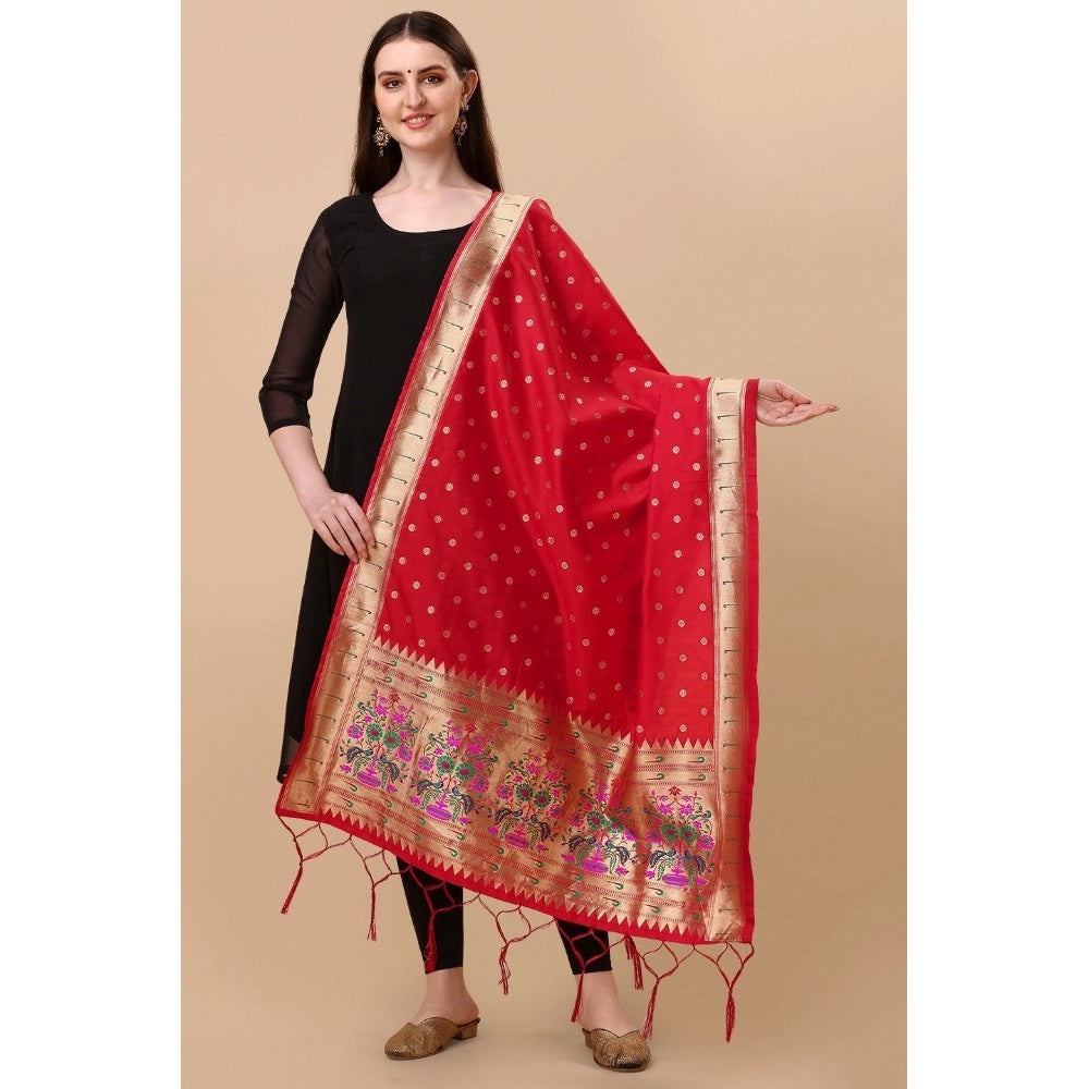 Clasymist Women's Silk Pure Zari weaving Duppatta (Red, Length: 2-2.3 Mtrs)