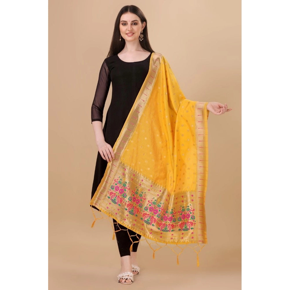 Clasymist Women's Silk Pure Zari weaving Duppatta (Yellow, Length: 2-2.3 Mtrs)