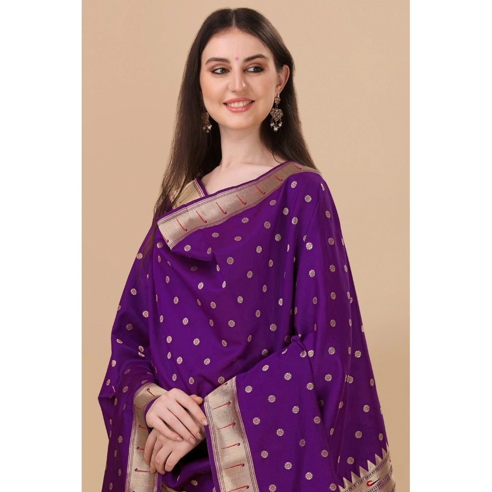 Clasymist Women's Silk Pure Zari weaving Duppatta (Purple, Length: 2-2.3 Mtrs)