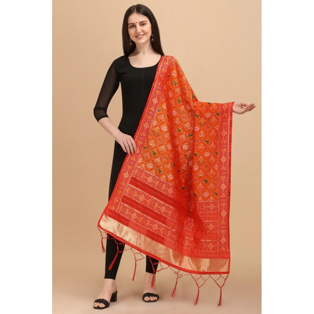 Clasymist Women's Silk Pure Zari weaving Duppatta (Orange, Length: 2-2.3 Mtrs)