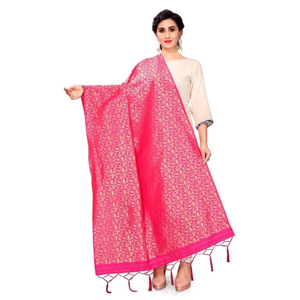 Clasymist Women's Silk Pure weaving Work Duppatta (Pink, Length: 2-2.3 Mtrs)