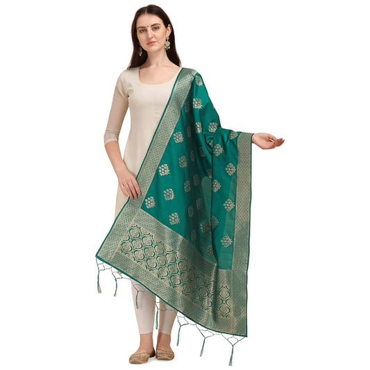 Clasymist Women's Silk Pure Zari weaving Duppatta (Green, Length: 2-2.3 Mtrs)