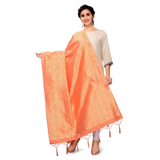 Clasymist Women's Silk Pure weaving Work Duppatta (Orange, Length: 2-2.3 Mtrs)