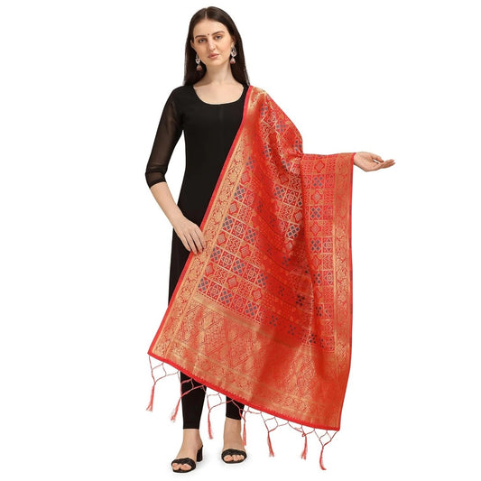 Clasymist Women's Silk Pure weaving Work Duppatta (Red, Length: 2-2.3 Mtrs)