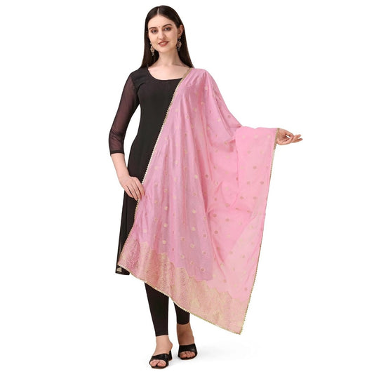 Clasymist Women's Silk Pure Zari weaving Duppatta (Light Pink, Length: 2-2.3 Mtrs)