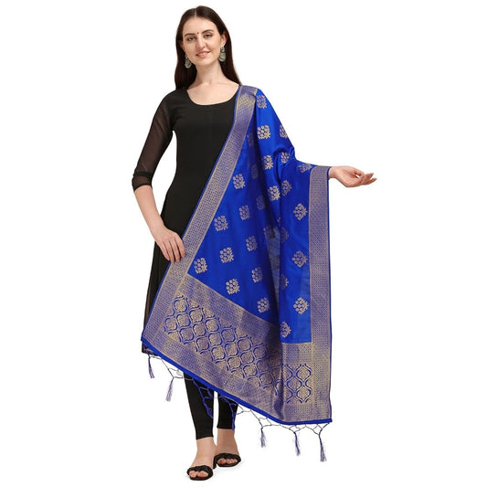 Clasymist Women's Silk Pure Zari weaving Duppatta (Royal Blue, Length: 2-2.3 Mtrs)