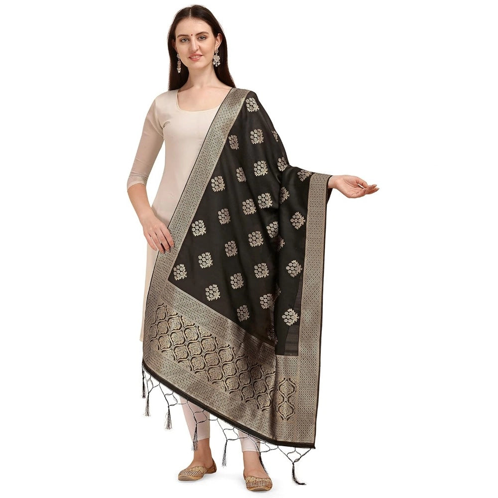 Clasymist Women's Silk Pure Zari weaving Duppatta (Black, Length: 2-2.3 Mtrs)