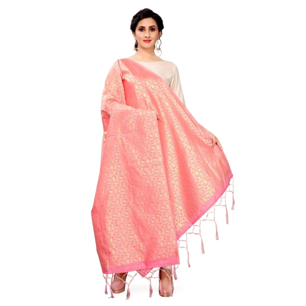 Clasymist Women's Silk Pure weaving Work Duppatta (Light Pink, Length: 2-2.3 Mtrs)