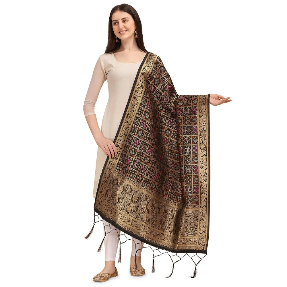 Clasymist Women's Silk Pure weaving Work Duppatta (Black, Length: 2-2.3 Mtrs)