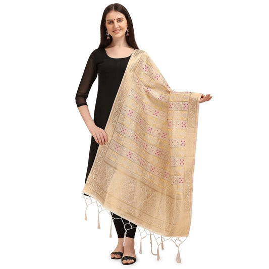 Clasymist Women's Silk Pure weaving Work Duppatta (Off White, Length: 2-2.3 Mtrs)