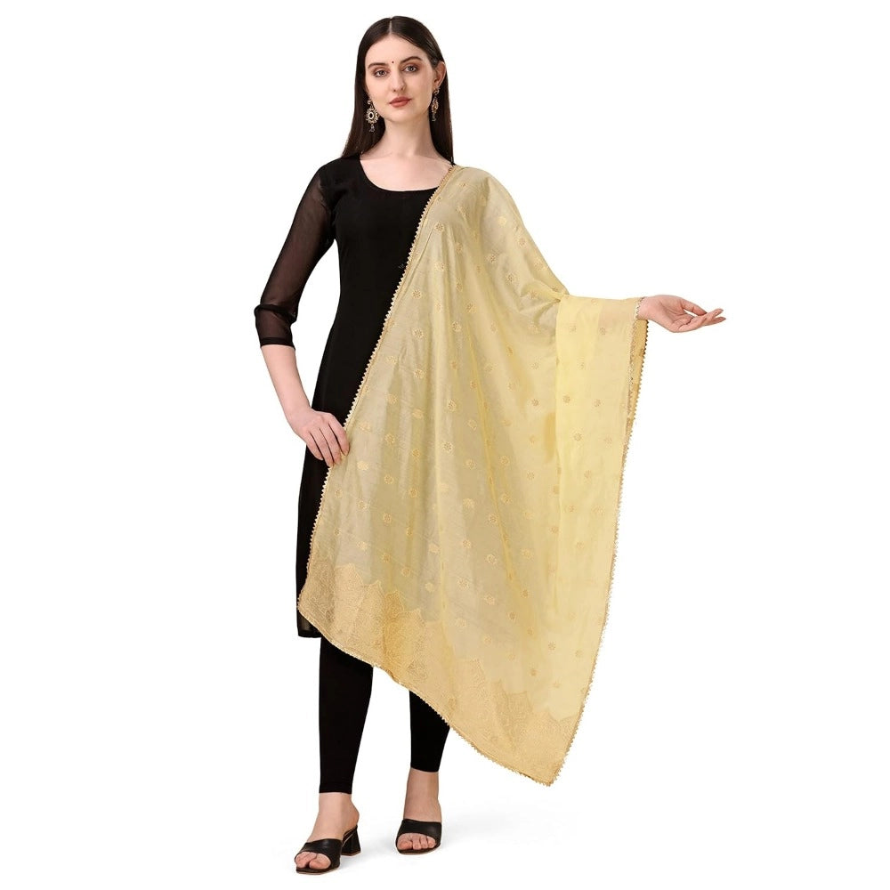 Clasymist Women's Silk Pure Zari weaving Duppatta (Beige, Length: 2-2.3 Mtrs)