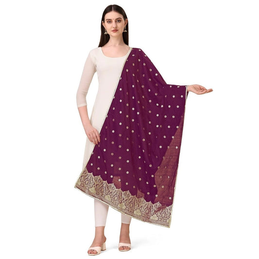 Clasymist Women's Silk Pure Zari weaving Duppatta (Purple, Length: 2-2.3 Mtrs)