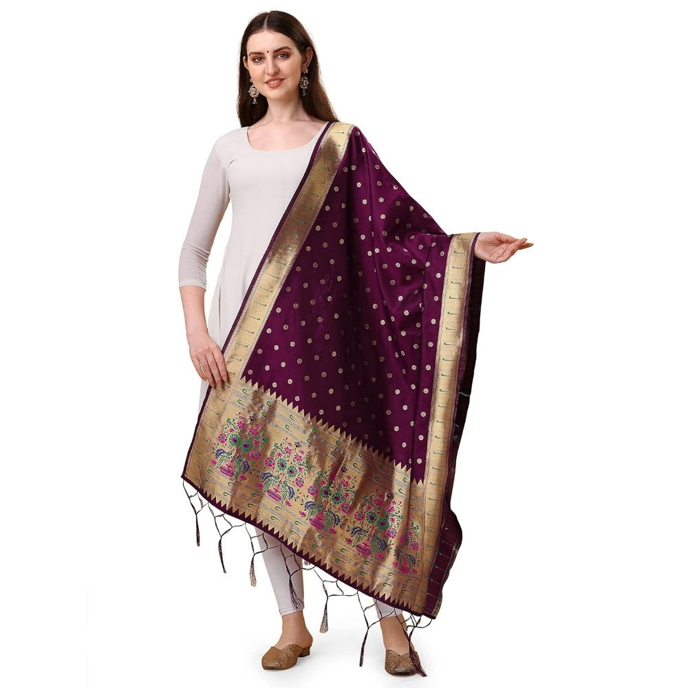 Clasymist Women's Silk Pure Zari weaving Duppatta (Purple, Length: 2-2.3 Mtrs)